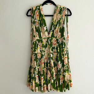 Rebecca Taylor XS Mesh Swing Dress in Green Floral Print